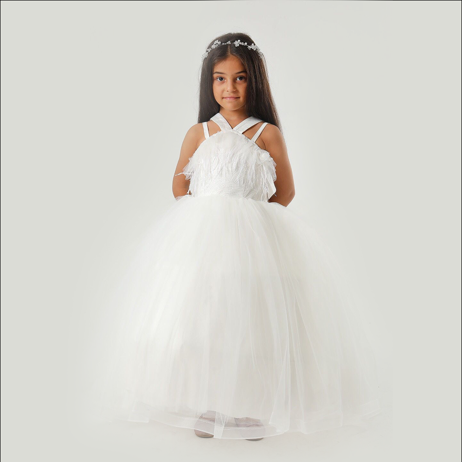 Girls Full Length white sleeveless dress