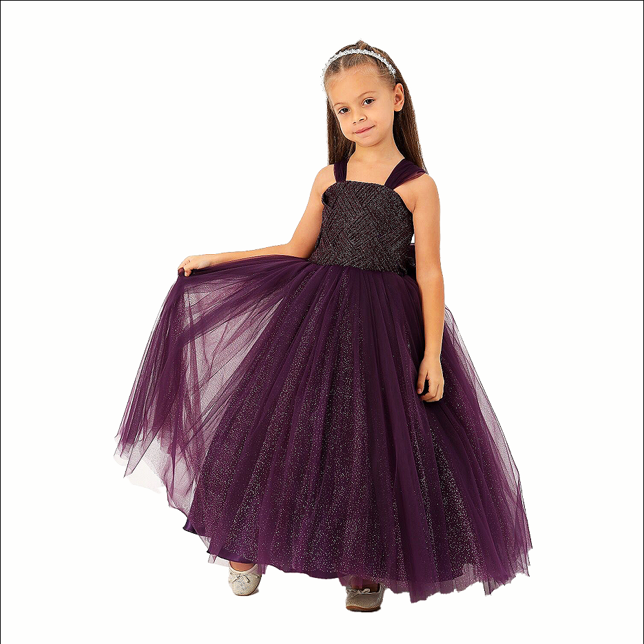 Girls Full Length purple sleeveless balloon dress