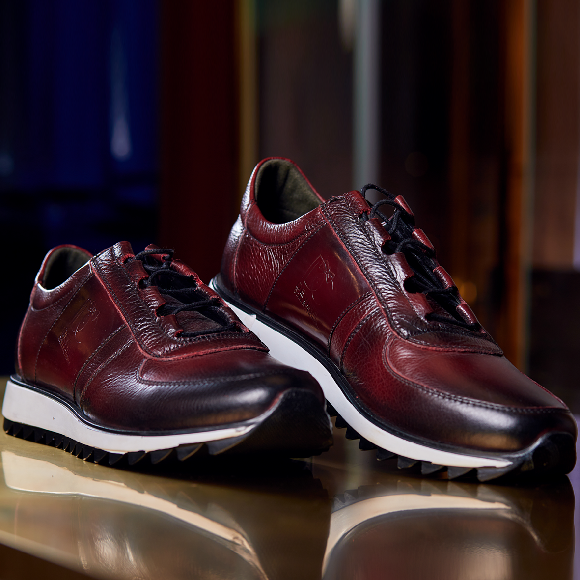 white sole leather sneakers