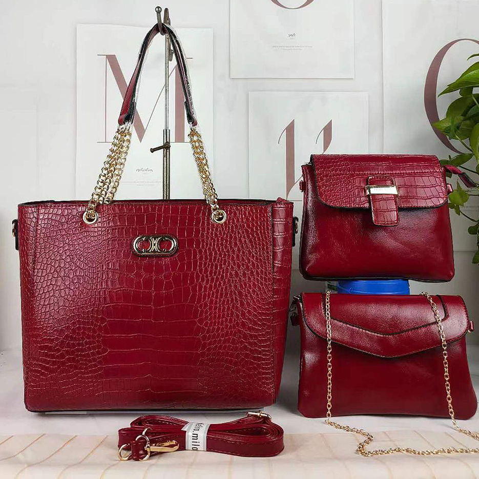 Dark Red 3 in 1 Handbag
