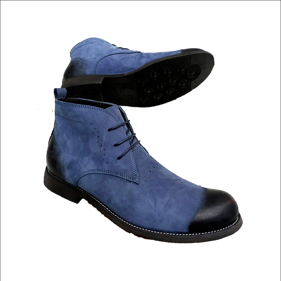 Men Blue Leather Boots