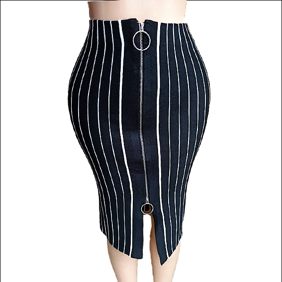 White Stripped Black Skirt