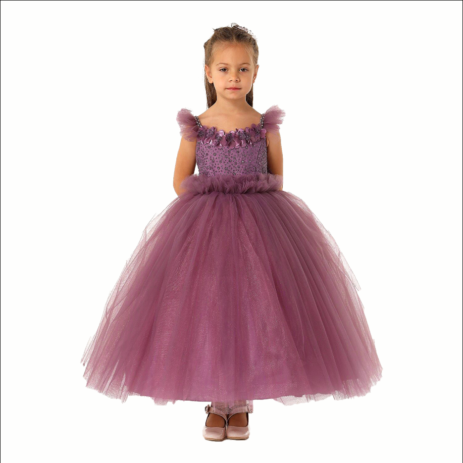 Girls Full Length balloon purple dress