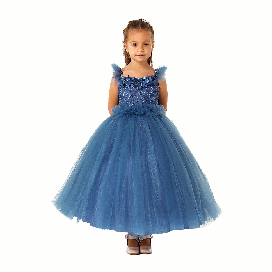 Girls Full Length blue sleeveless dress