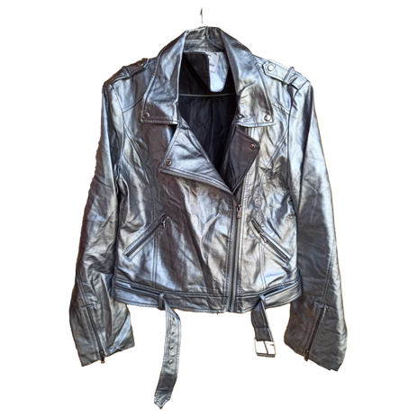 Silver gray Leather Jacket for women