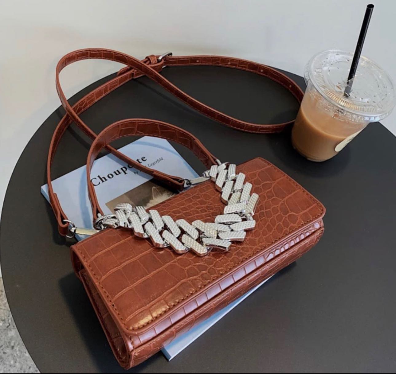 Leather crocodile handbag