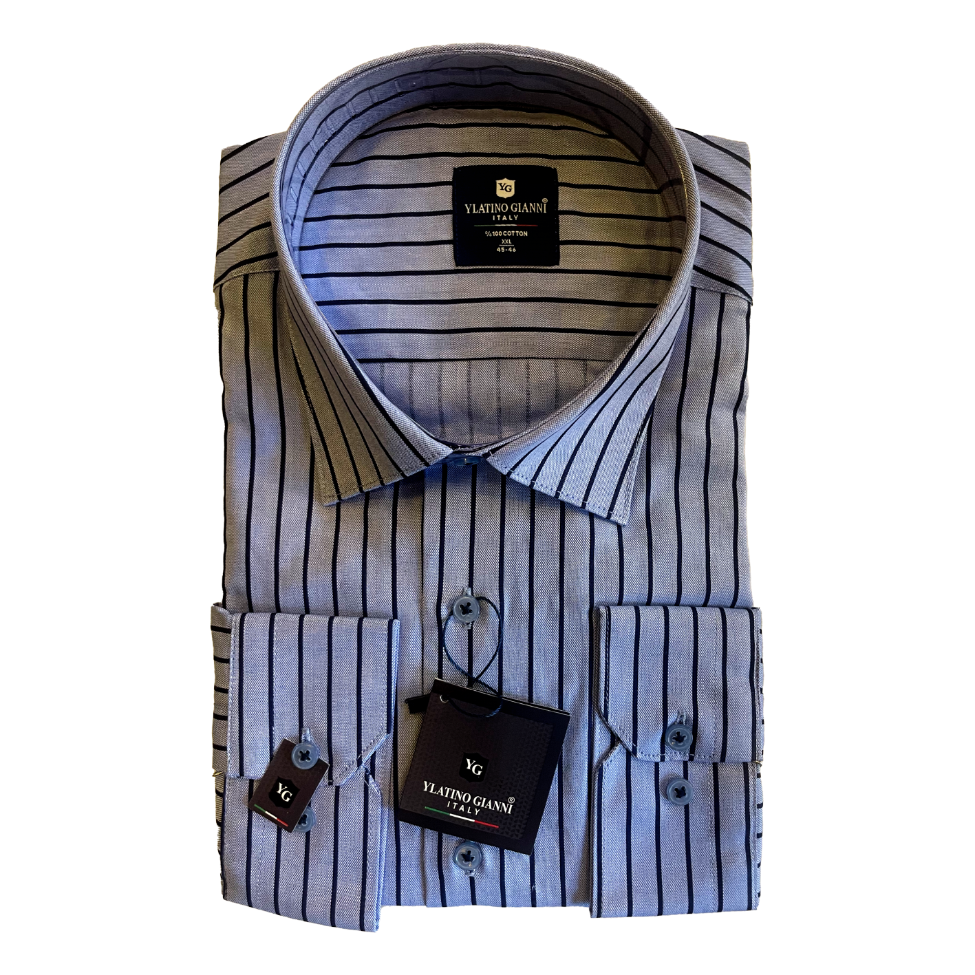 YG Ylatino GIanni Gray Stripped Blue Shirt