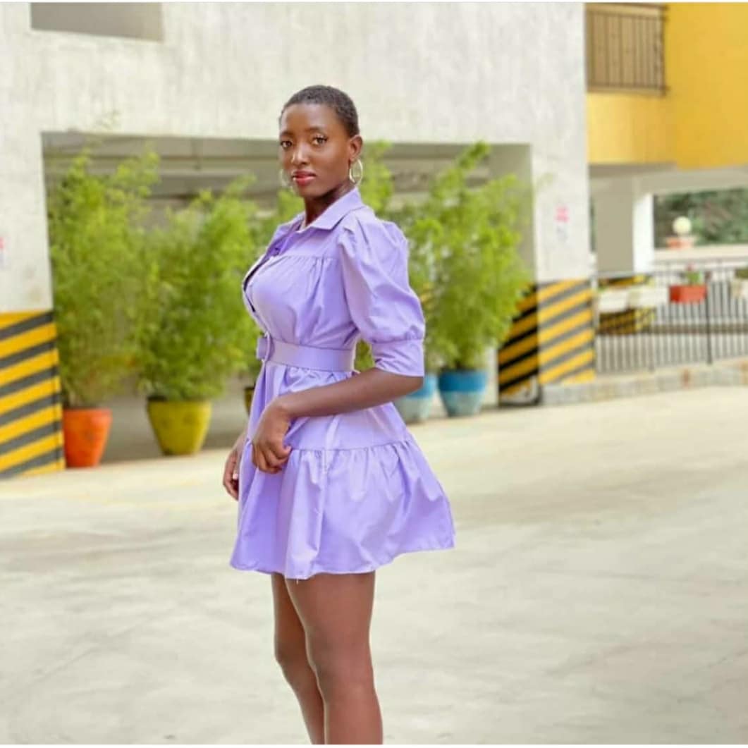 Purple lilac belted dress