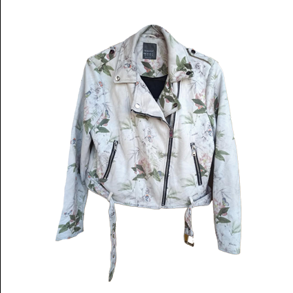 Women Flowers Print Leather Jacket