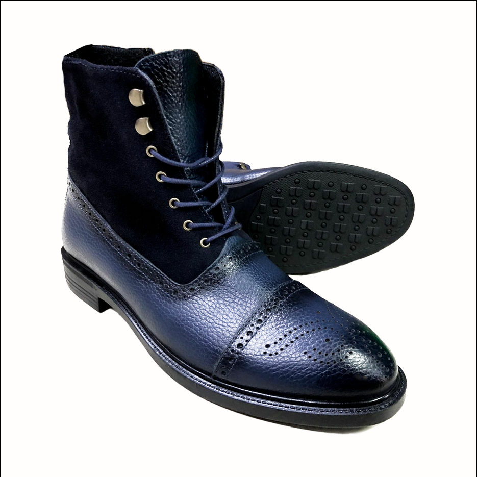 Sued Top Navy Blue Leather Boots