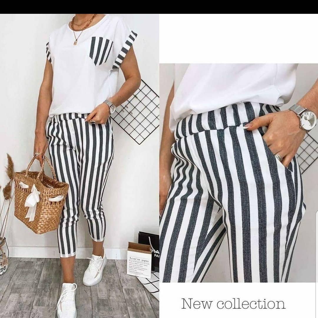 White and Grey Stripped pair