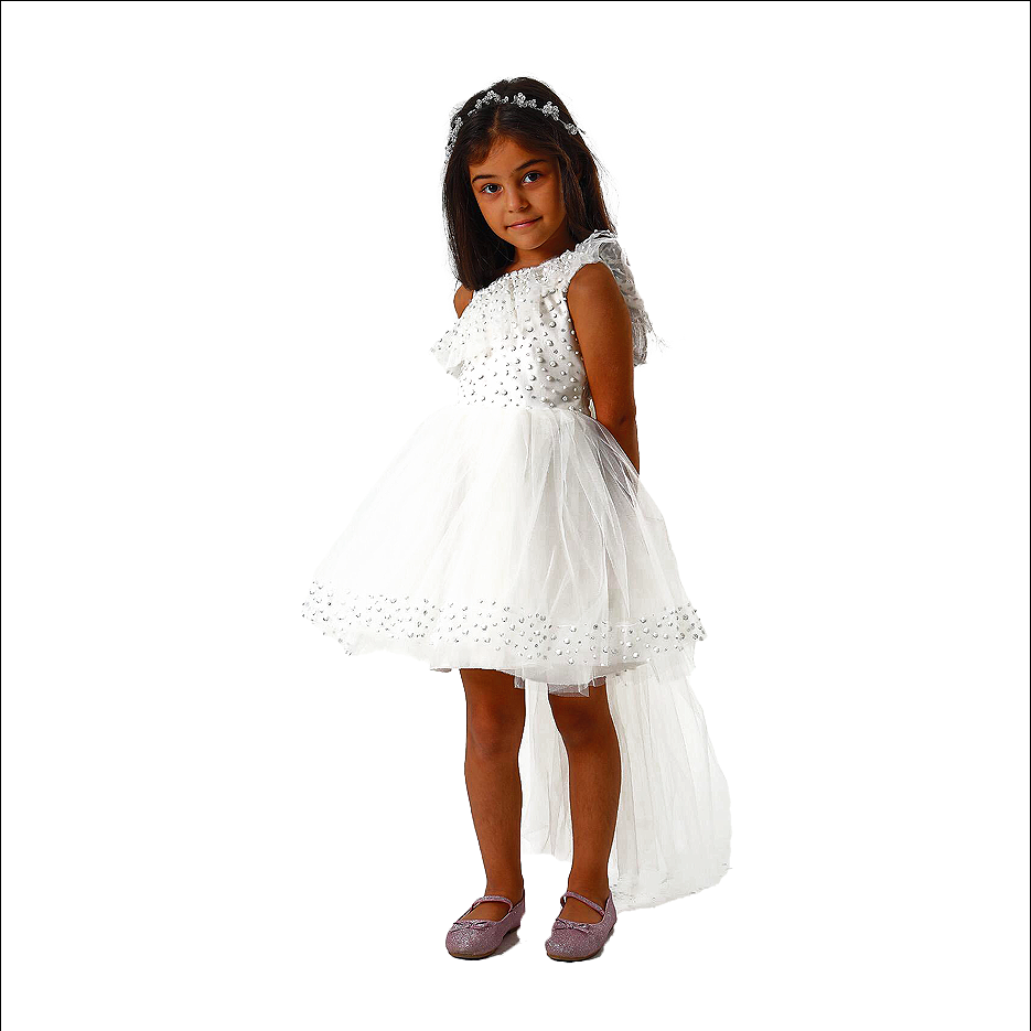 Girl's  White Balloon Gown